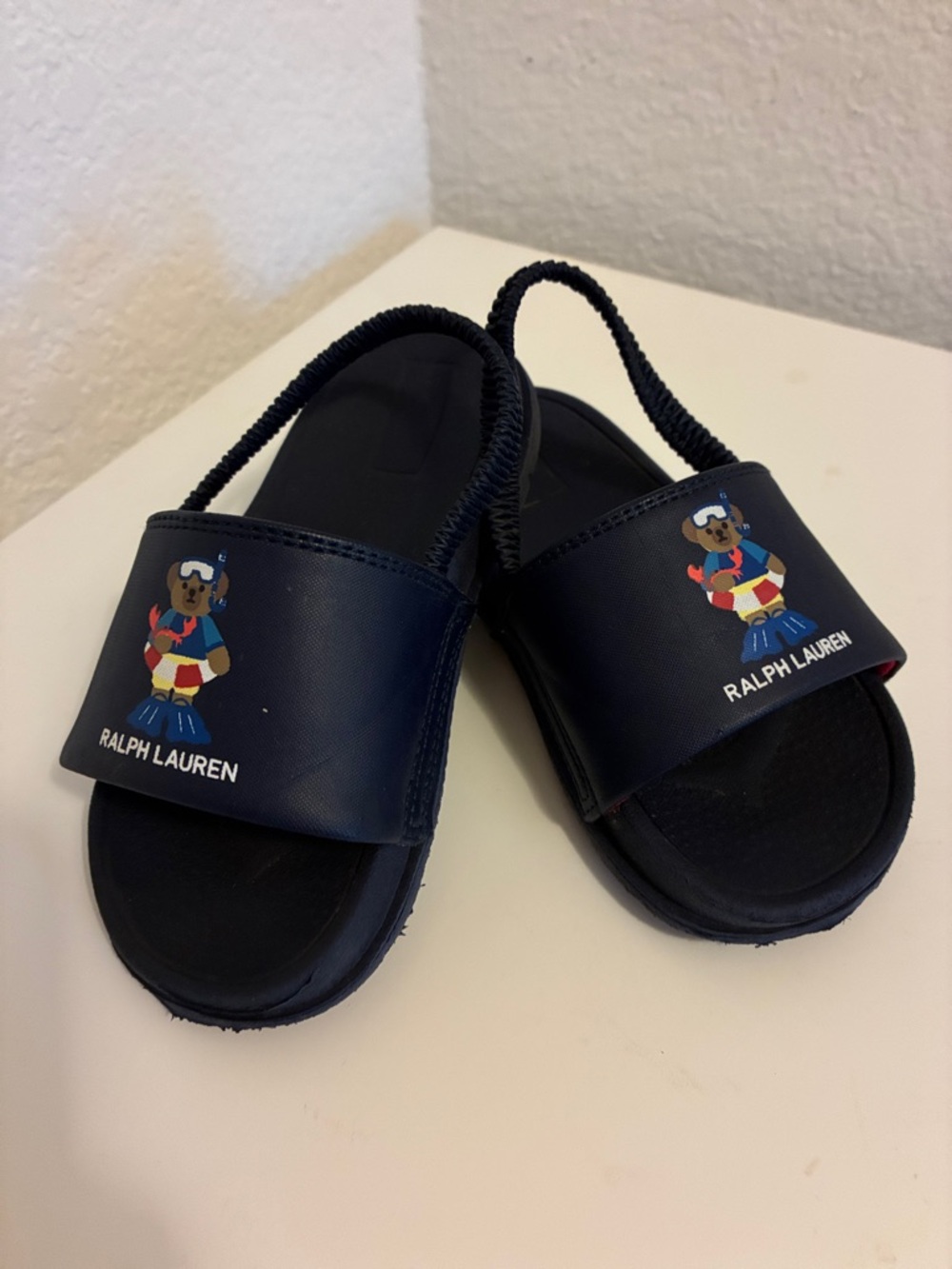 Ralph Lauren Navy Bear Graphic Slide Sandals for Kids